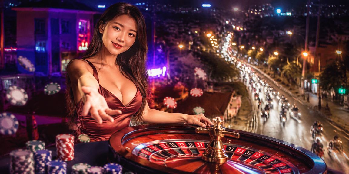 Cá cược roulette trực tuyến và esports tại Đà Lạt với nền neon sôi động
